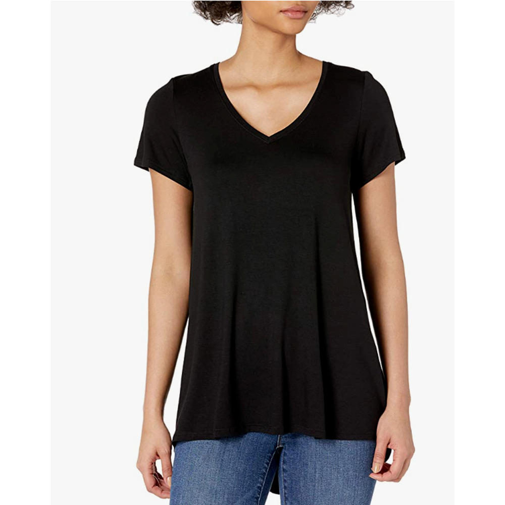 HUE Womens Black Short Sleeve V-Neck Pullover Perfect Legging T-Shirt Size XL